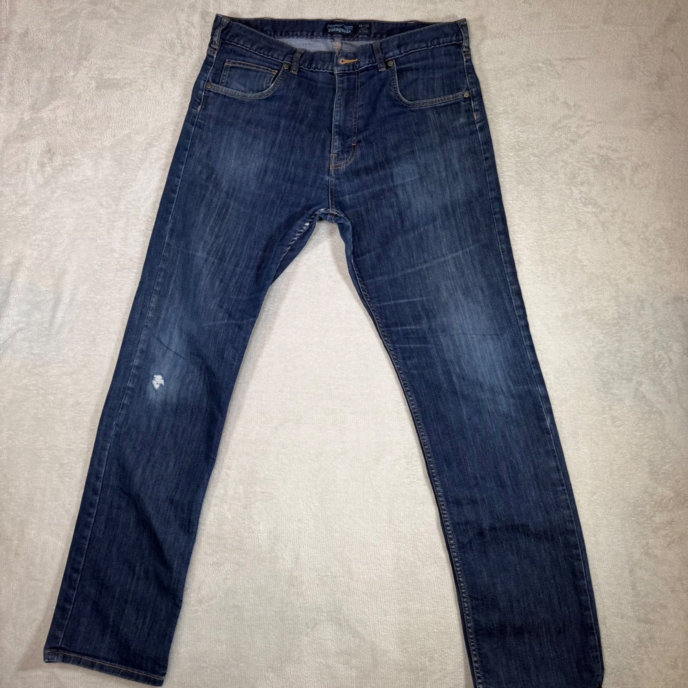 Patagonia‎ Mens Straight Fit Stretch Jeans 36x32 Blue Organic Cotton Denim